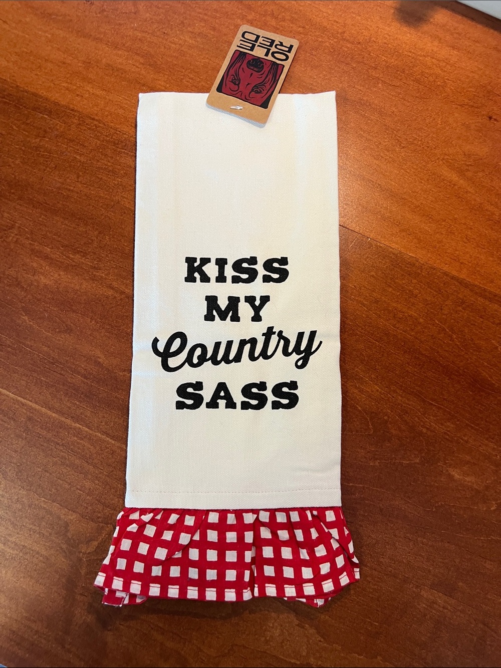 Kiss My Country Sass White & Red Tea Towel - Rustic Farmhouse Accent